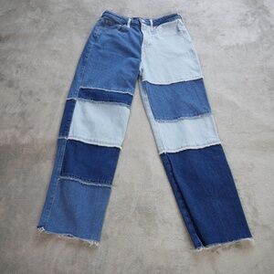 Hollister Ultra High Rise Women 5R 27W 27L Colorblock Pathcwork Raw Hem Jeans